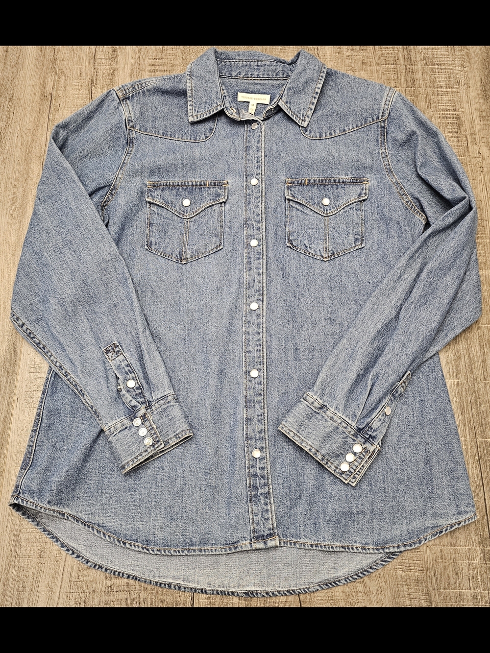 Washed Blue Denim Button-Front Shirt - Women